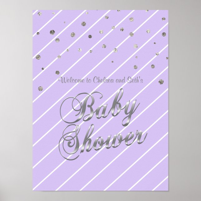 Pretty Lavender and Silver Baby Shower Poster (Front)