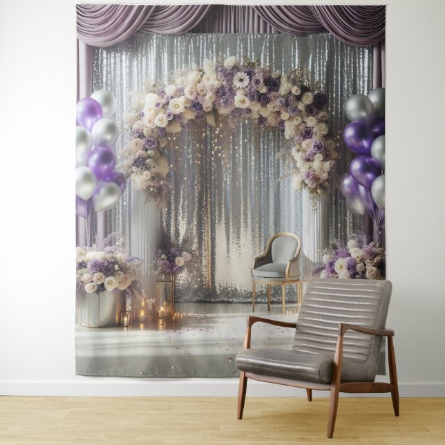 Pretty Lavender Balloon Arch Hanging Tapestry (In Situ)