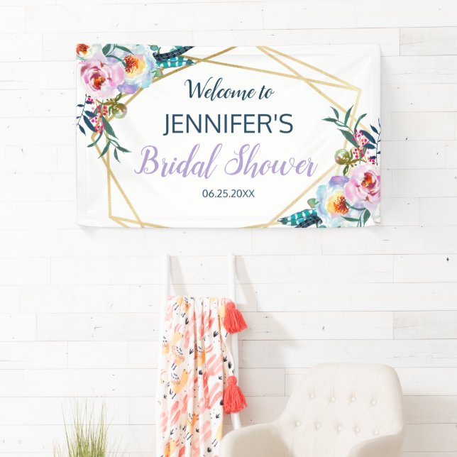 Pretty Lavender Boho Floral Bridal Shower Welcome Banner (Insitu)
