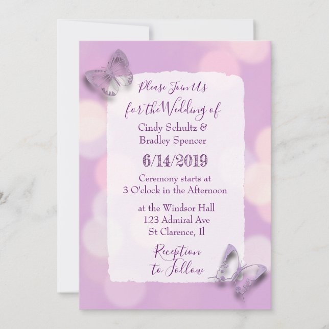 Pretty Lavender Butterflies Wedding Invitation (Front)