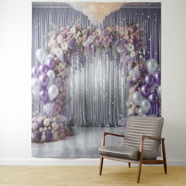 Pretty Lavender  Floral Balloon Arch Hanging Tapestry (In Situ)