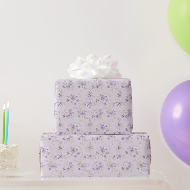 Pretty lavender floral design throw pillow wrapping paper (Party Gifts)