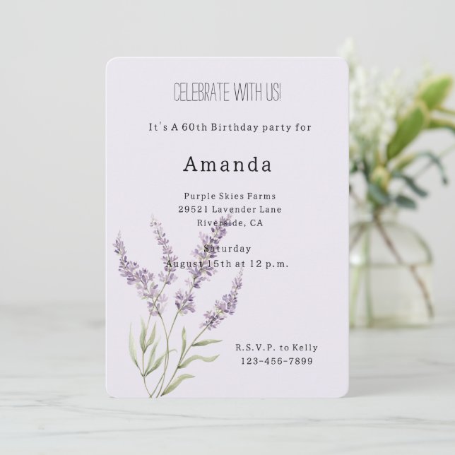 Pretty Lavender Flowers Birthday   Invitation (Standing Front)