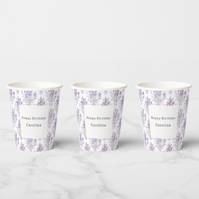 Pretty Lavender Flowers Birthday Paper Cups (Multi)