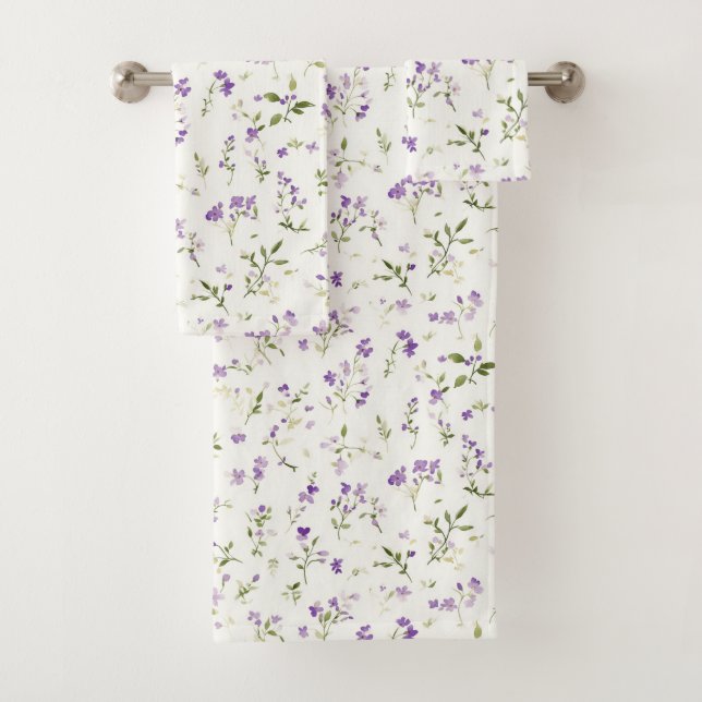Pretty Lavender Flowers Bridal Shower Bath Towel Set (Insitu)
