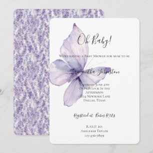 Pretty Lavender Flowers Butterfly Baby Shower Invitation