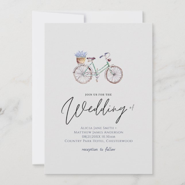 Pretty Lavender Flowers Rustic Bicycle Wedding (Front)
