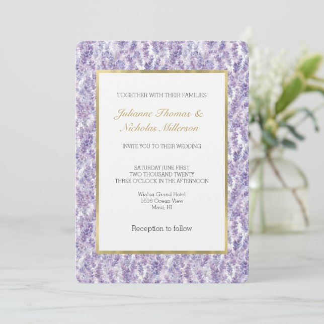 Pretty Lavender Flowers Wedding Invitation (Standing Front)