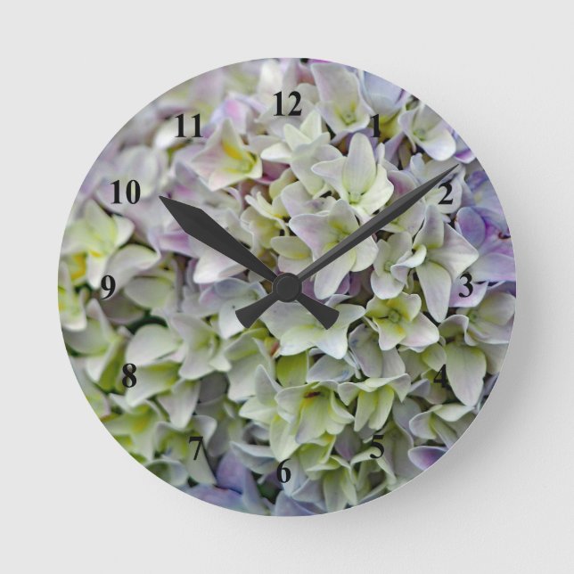 Pretty Lavender Hydrangea Flowers Photo Round Clock (Front)