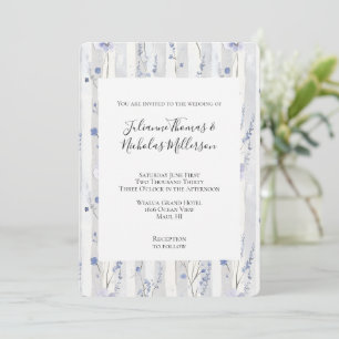 Pretty Lavender Lilac White Floral Stripes Wedding Invitation