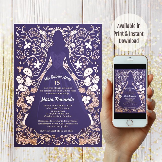 Pretty Lavender Mis Quince Años Quinceañera  Invitation (Creator Uploaded)