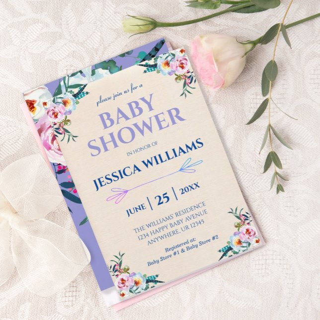 Pretty Lavender Pastel Boho Floral Baby Shower  Invitation (Creator Uploaded)