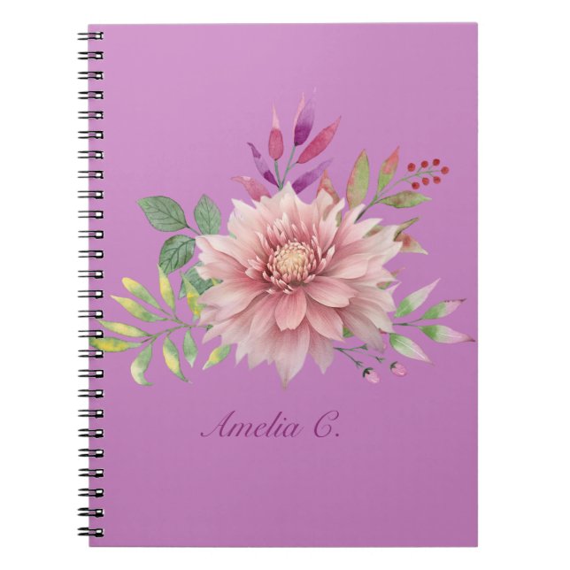Pretty Lavender & Pink Pastel Watercolor Floral Notebook (Front)
