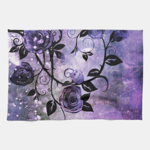 Pretty Lavender Purple Fantasy Rose Vine Floral Tea Towel