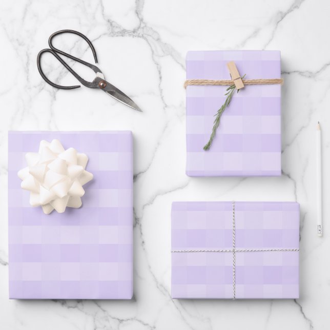 Pretty Lavender Purple Gingham Pattern Wrapping Paper Sheet (Front)