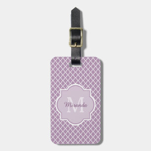 Pretty Lavender Purple Quatrefoil Monogrammed Name Luggage Tag