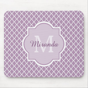 Pretty Lavender Purple Quatrefoil Monogrammed Name Mouse Mat