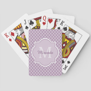 Pretty Lavender Purple Quatrefoil Monogrammed Name Playing Cards