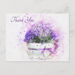 Pretty Lavender Watercolor Flowers Thank You Postcard
