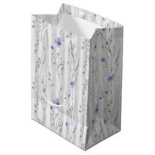 Pretty Lavender White Floral Stripes Bridal Shower Medium Gift Bag