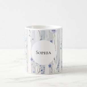 Pretty Lavender White Floral Stripes Personalized Coffee Mug