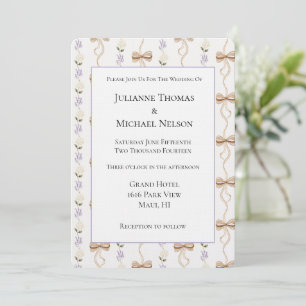 Pretty Lavender White Flowers Bows Wedding Invitation