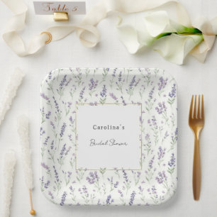 Pretty Lavender White Flowers Bridal Shower Paper Plate