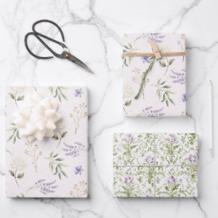 Pretty Lavender White Flowers Bridal Shower Wrapping Paper Sheet