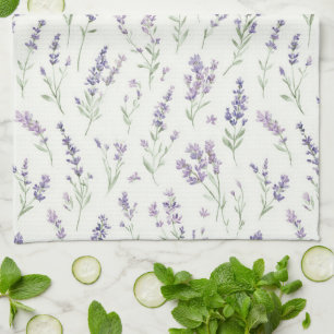 Pretty Lavender White Flowers Tea Towel