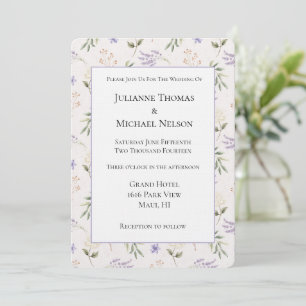 Pretty Lavender White Flowers Wedding Invitation