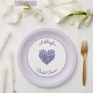 Pretty Lavender White Stripes Bridal Shower Paper Plate