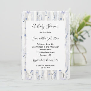 Pretty Lavender White Stripes Floral Baby Shower Invitation