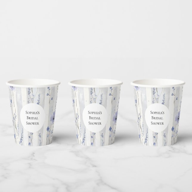 Pretty Lavender White Stripes Floral Bridal Shower Paper Cups (Multi)