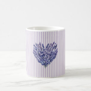 Pretty Lavender White Stripes Heart Coffee Mug