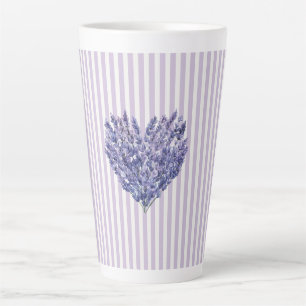 Pretty Lavender White Stripes Heart Latte Mug