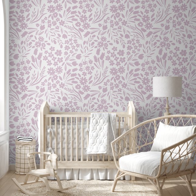 Pretty Lavender Wildflowers Nursery Kids Room Wallpaper (Kids)