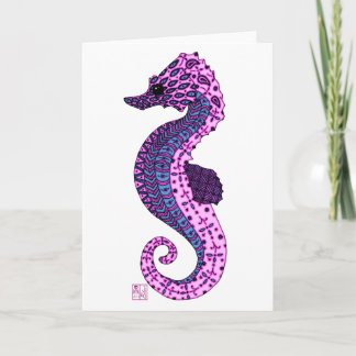 Pretty Lavender Zen Tangle Seahorse Ocean Art Card