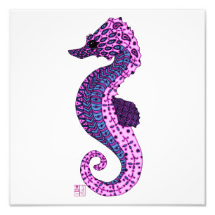 Pretty Lavender Zen Tangle Seahorse Ocean Art Photo Print
