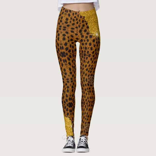Pretty Leather Cheetah Animal Print With Glitter Leggings (Front)