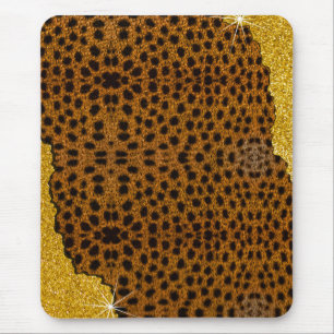 Pretty Leather Cheetah Animal Print With Glitter Mouse Mat