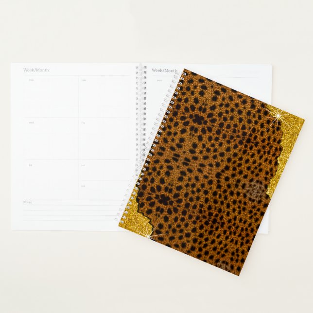 Pretty Leather Cheetah Animal Print With Glitter Planner (Display)