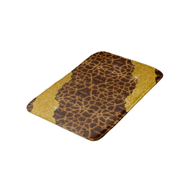 Pretty Leather Giraffe Animal Print With Glitter Bath Mat (Angled)
