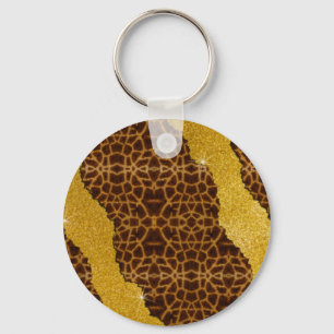 Pretty Leather Giraffe Animal Print With Glitter Key Ring