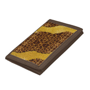 Pretty Leather Giraffe Animal Print With Glitter Trifold Wallet