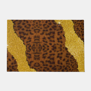 Pretty Leather Jaguar Animal Print With Glitter Doormat