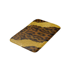 Pretty Leather Leopard Animal Print With Glitter Bath Mat