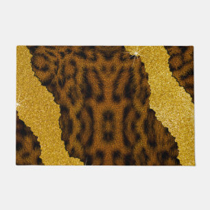 Pretty Leather Leopard Animal Print With Glitter Doormat