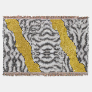 Pretty Leather White Tiger Animal Print & Glitter Throw Blanket