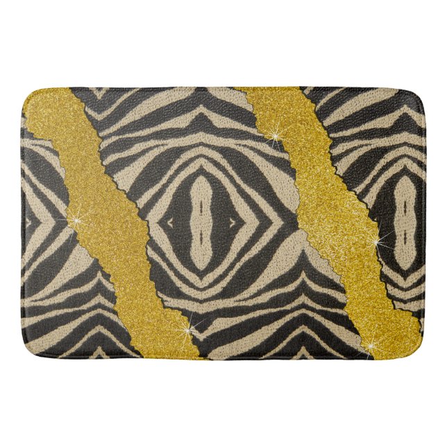 Pretty Leather Zebra Animal Print With Glitter Bath Mat (Front)