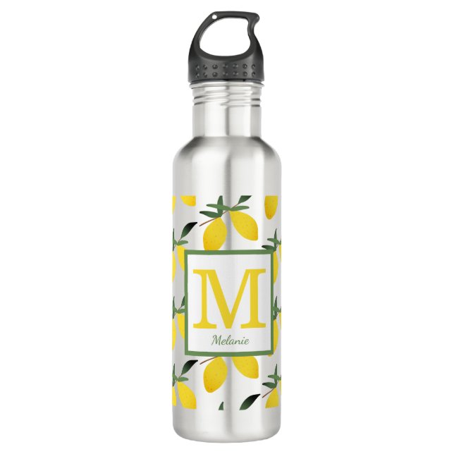 Pretty Lemon Monogram Name Water Bottle (Front)
